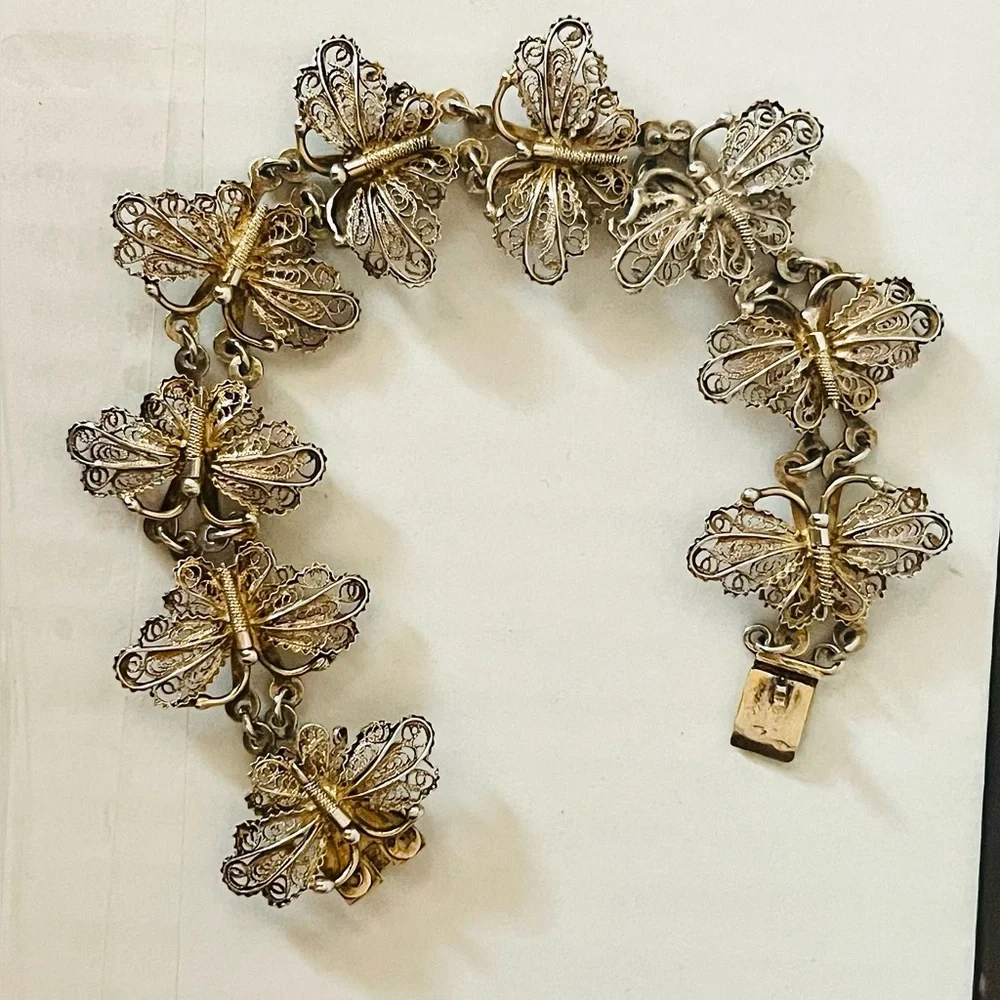 Vtg UnoAerre Italian 925 Sterling Gold Vermeil Butterfly Bracelet 21.65g
